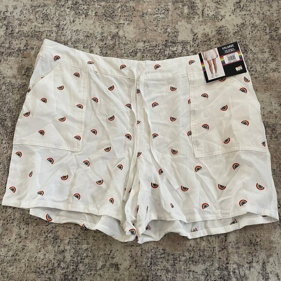 Feeling Proud Womens Shorts Set XXL Rainbow Pride White Gray Elastic Waist Tie - Picture 5 of 12